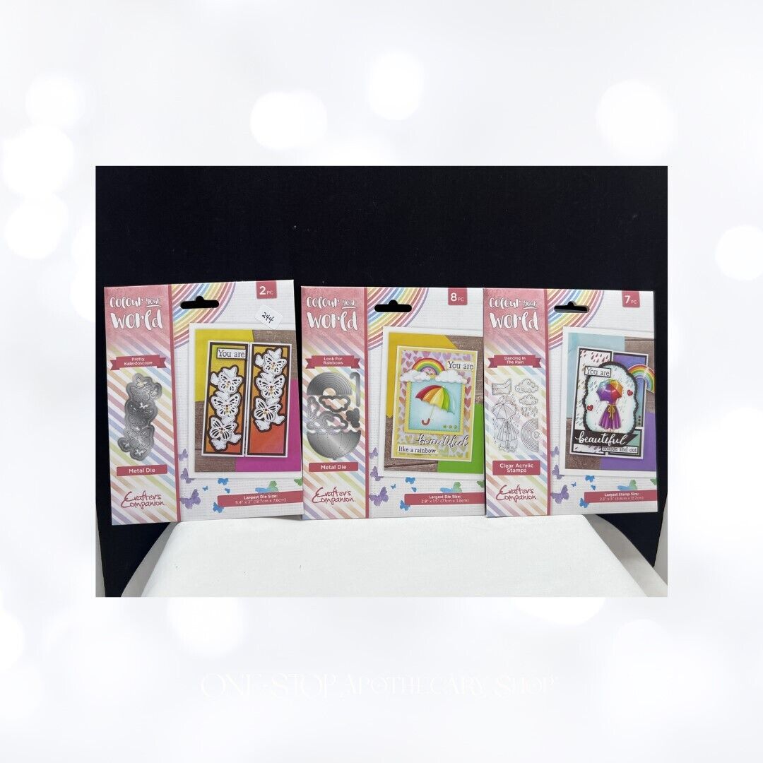 Crafters Companion COLOUR OUR WORLD Color Umbrella Girl Rubber Stamps Dies Lot