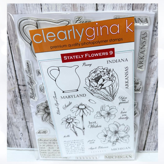 Gina K Designs STATELY FLOWERS 9 Michigan Maryland Indiana Rubber Stamps