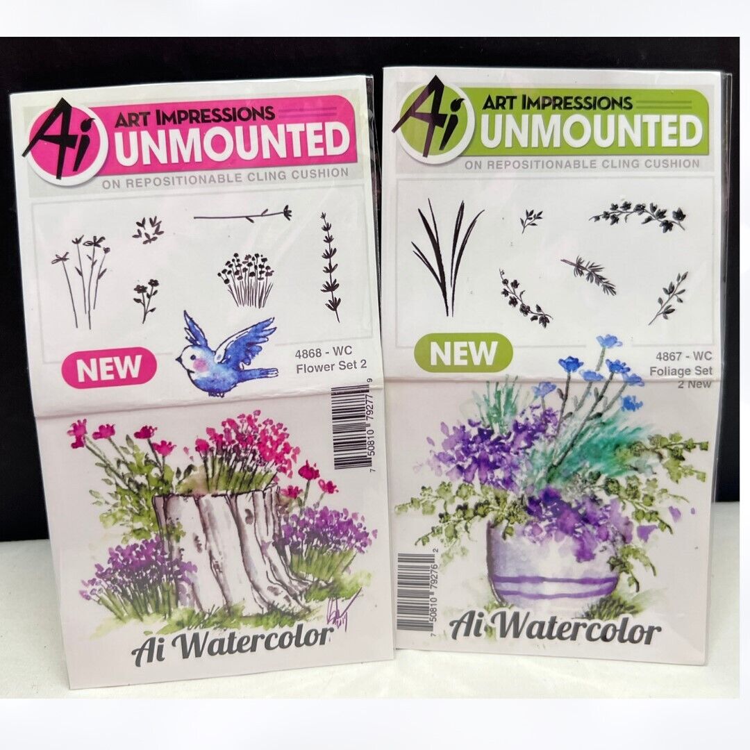 Art Impressions FOLIAGE & FLOWER Flowers Watercolor Rubber Stamps Sets 2