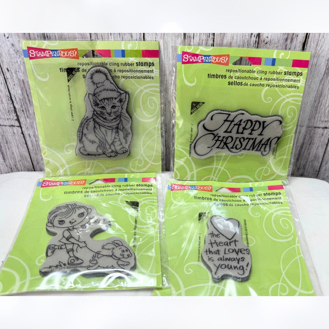Stampendous CHRISTMAS Puppy Cat Little Boy Mini Rubber Stamps Lot of 4