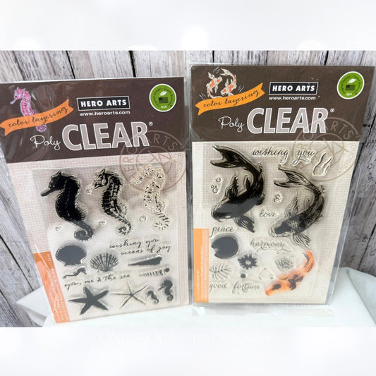 Hero Arts Color Layering SEAHORSE & KOI Fish Sea Rubber Stamps