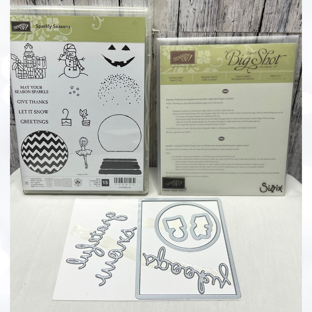 Stampin Up SPARKLY SEASONS Christmas Snowglobe Rubber Stamps Dies AS IS**