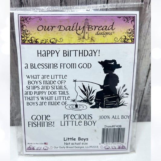 Our Daily Bread LITTLE BOYS Fishing Religious Rubber Stamps