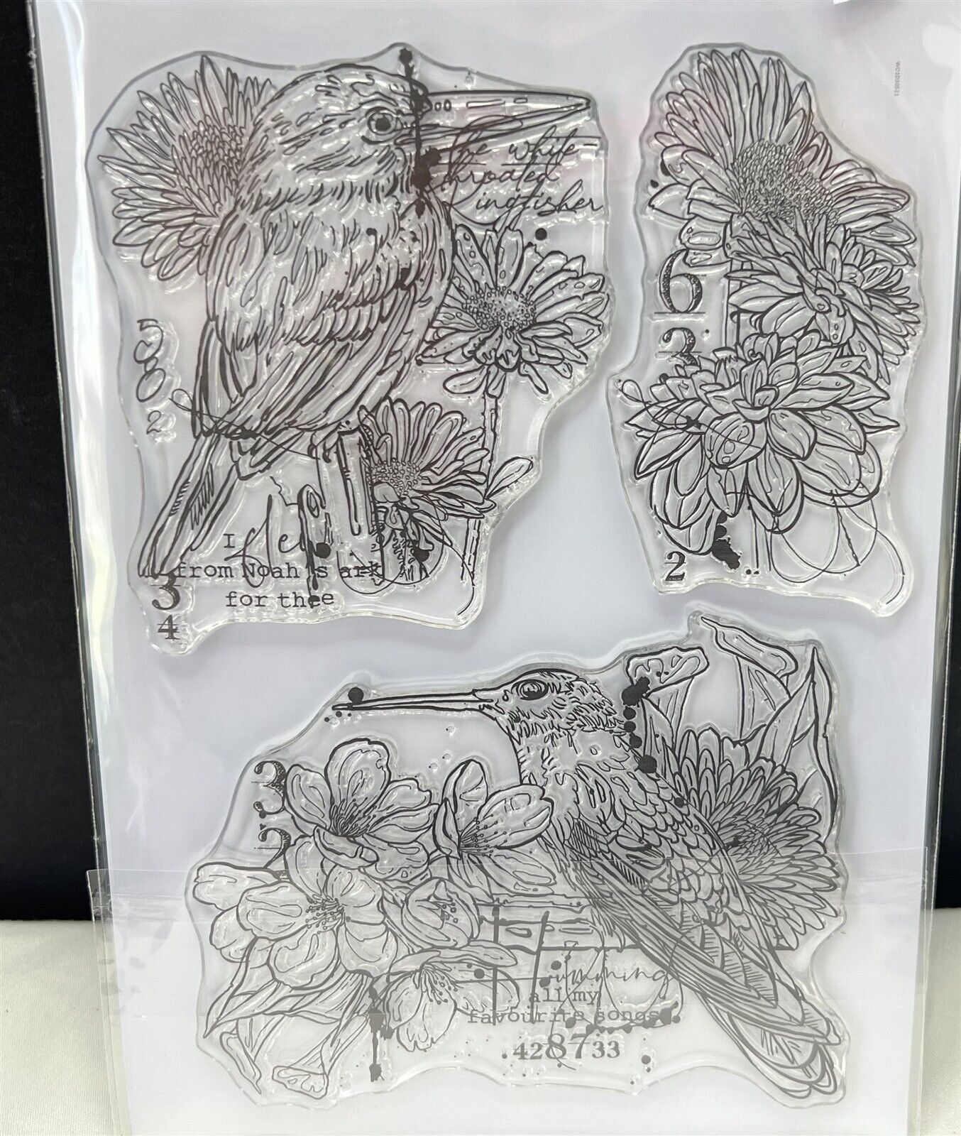 Aall & Create PERCHED AMONG PETALS Birds Mixed Media Rubber Stamps Set