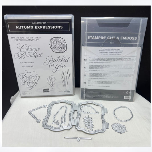 Stampin Up AUTUMN EXPRESSIONS Fall Leaves Greetings Rubber Stamps Dies