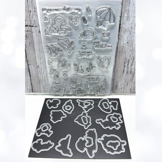 LDRS Designs YOU'RE JAWSOME Pocket Pals Sharks Fish Sea Mermaid Rubber Stamps