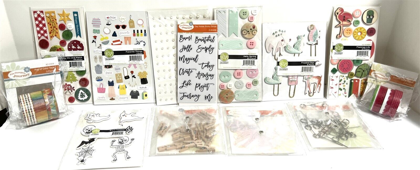 Fun Stampers Journey EMBELLISHMENTS Buttons Washi Stickers Planner Lot of 13