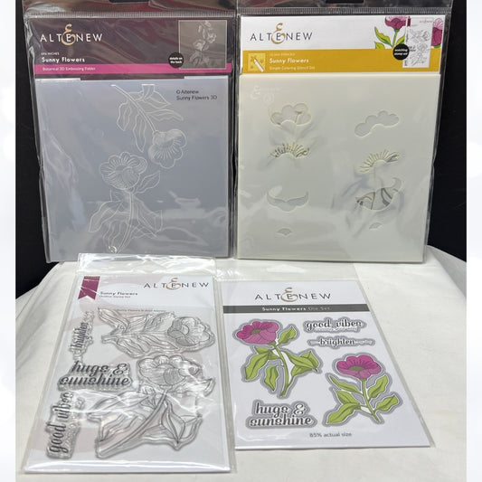Altenew SUNNY FLOWERS Rubber Stamps Dies Stencils Embossing Folder Kit