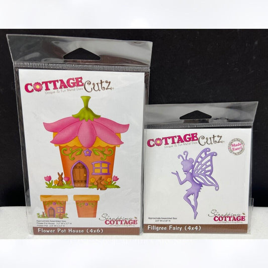 Cottage Cutz FLOWER POT HOUSE Fairy Fairies Village Dies Lot of 2