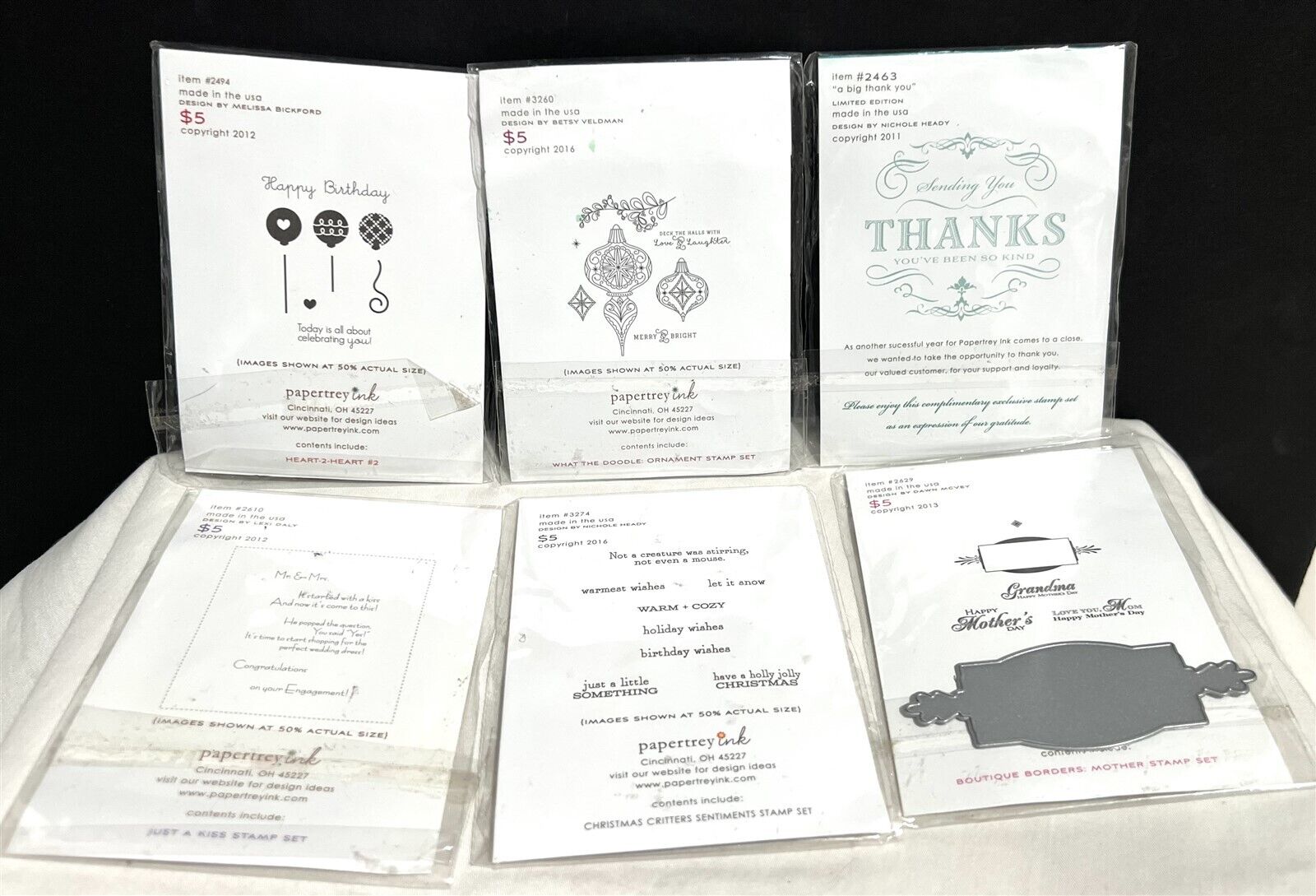 Papertrey Ink CHRISTMAS Birthday Mothers Day Wedding Mini Rubber Stamps Lot of 6