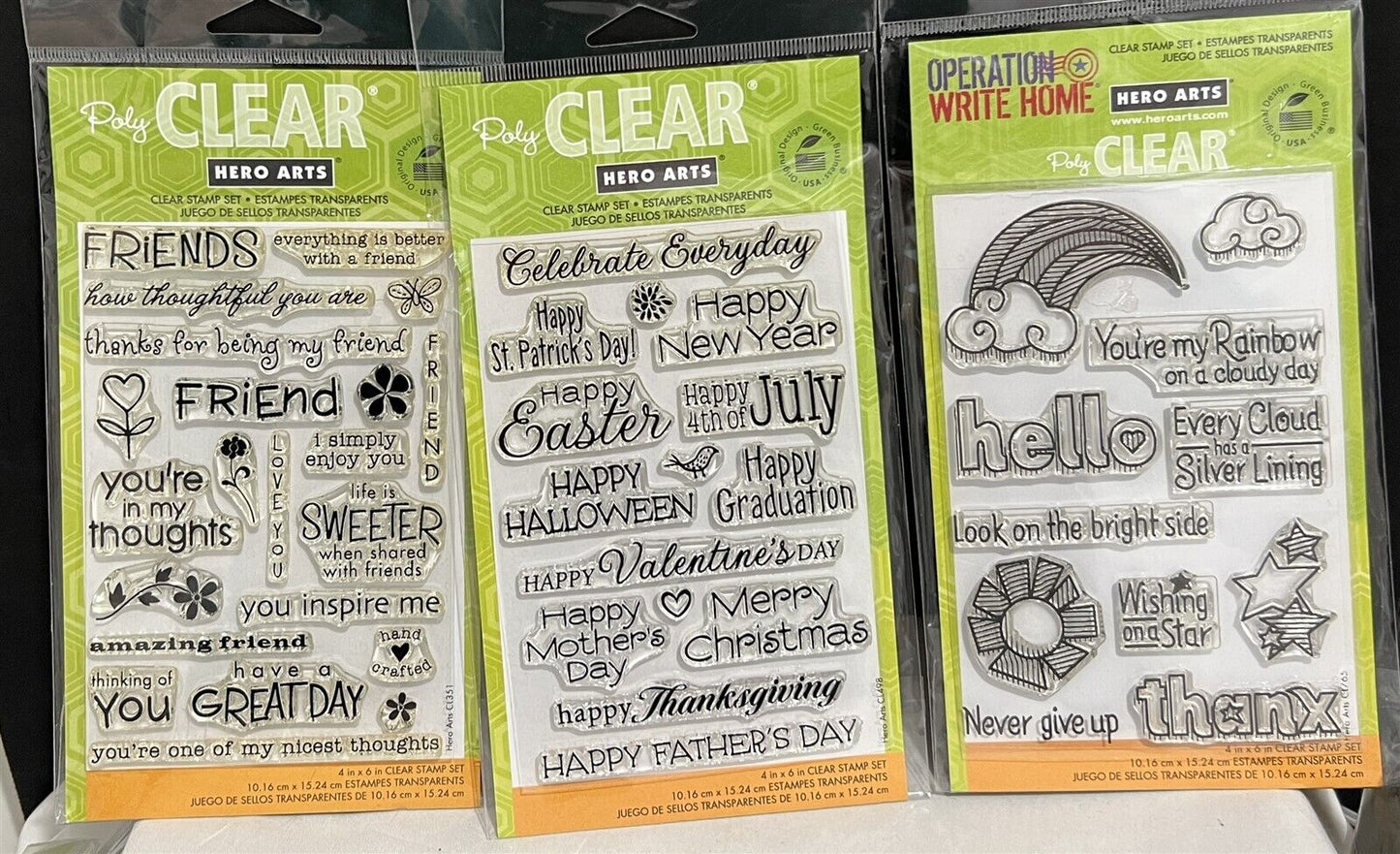 Hero Arts RAINBOW Holiday Greetings Friends Friendship Rubber Stamps Lot of 3