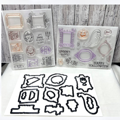 Diamond Press HAUNTED FRAMES Halloween Rubber Stamps Dies