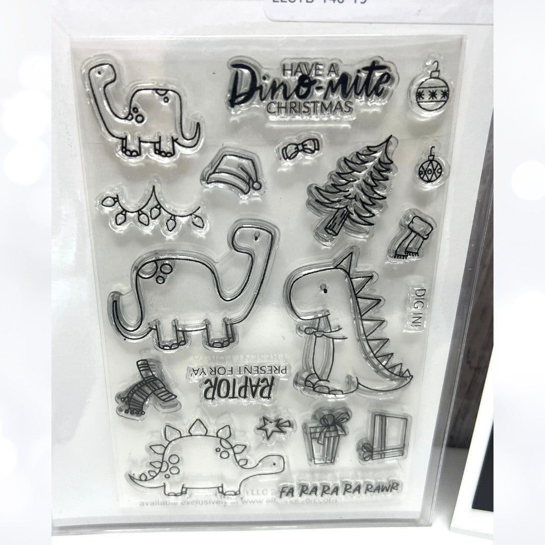Ellen Hutson DINOMITE CHRISTMAS Dinos Dinosaur Rubber Stamps Dies