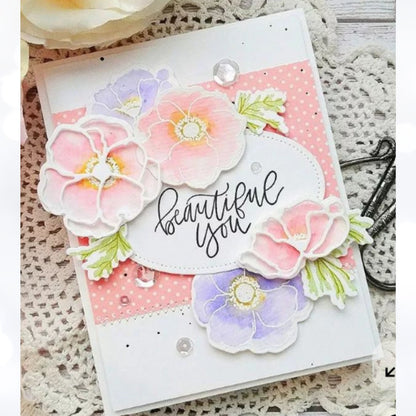 Papertrey Ink MANY ANEMONES Ink to Paper Flowers Rubber Stamps Dies