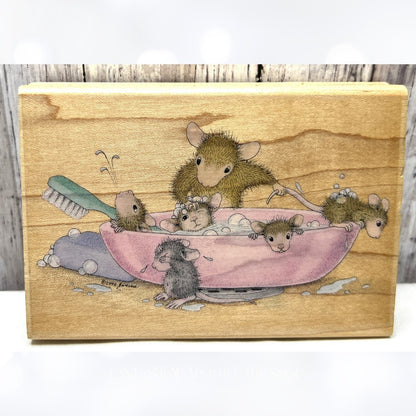 House Mouse BATHING BABIES Baby Bath Mice Rubber Stamp