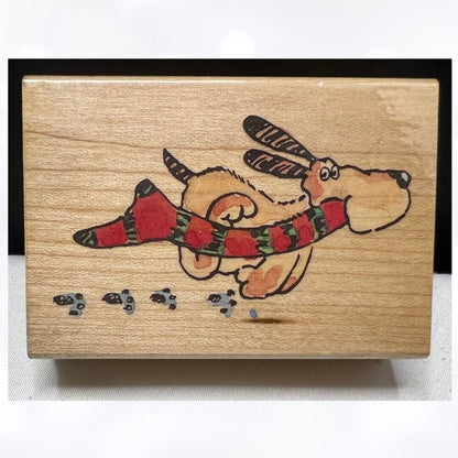 Penny Black CHRISTMAS DASH Margaret Sherry Dog Puppy 1858F Wood Rubber Stamp