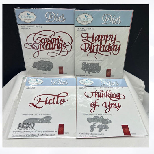 Elizabeth Craft Designs GREETINGS Birthday Christmas Hello Dies Lot of 4