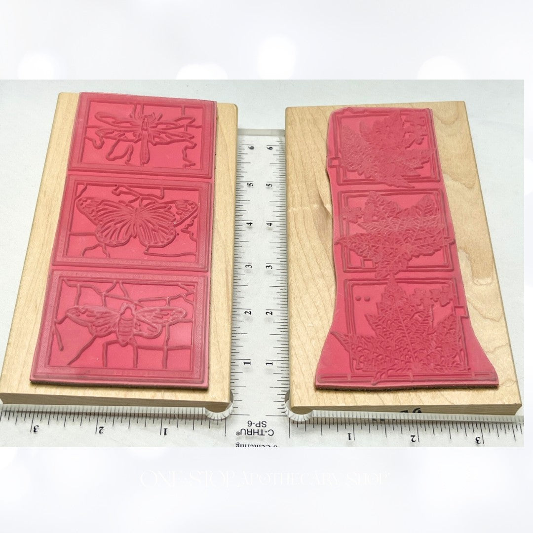 Stamps Happen FALL LEAVES Dragonfly Butterfly Bees Rubber Stamps Lot of 2