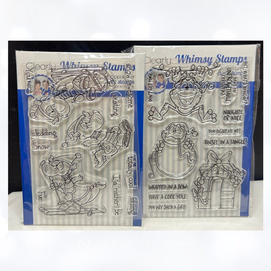 Whimsy Stamps MISTLETOADS Winter Dragons Christmas Animals Rubber Stamps