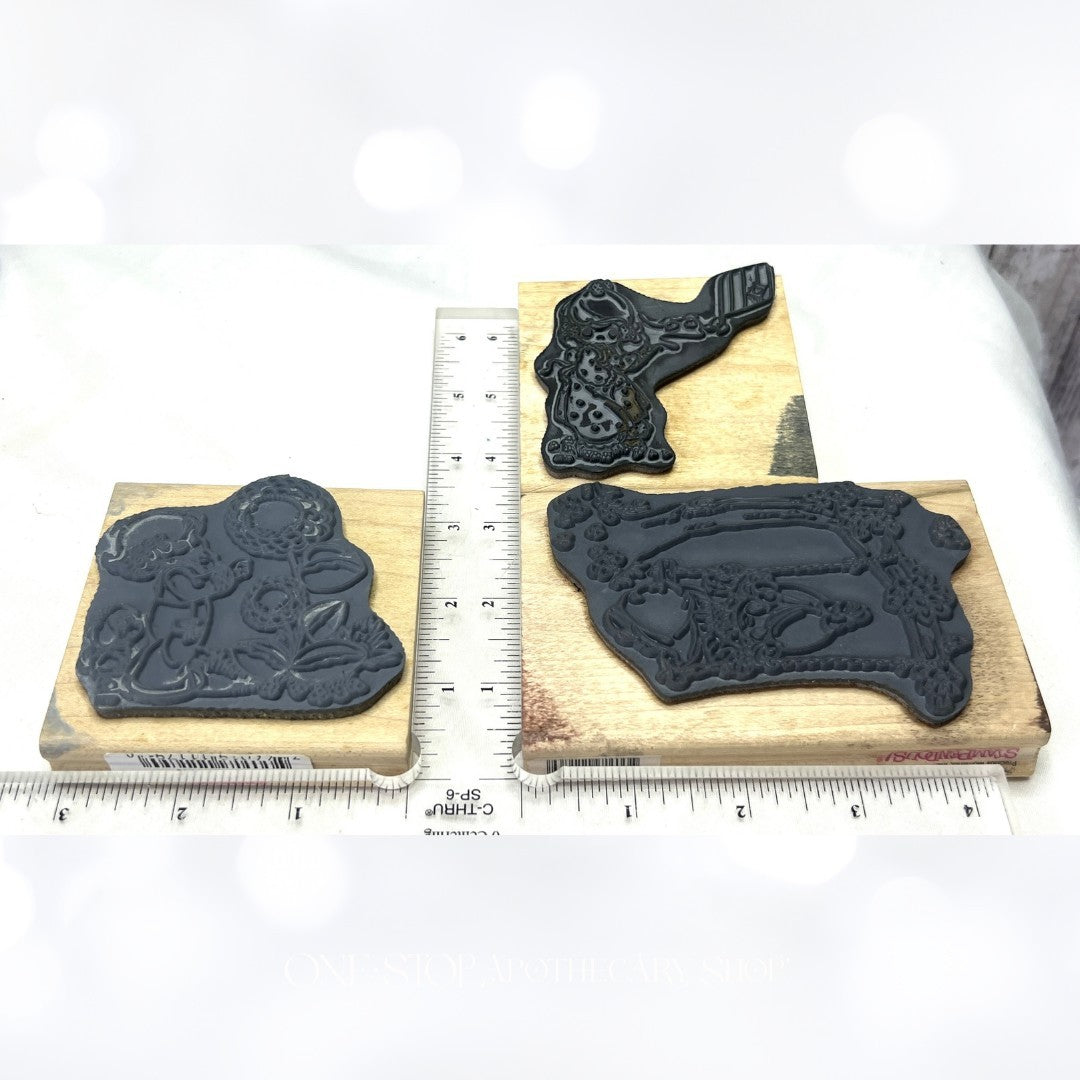 Stampendous PRECIOUS MOMENTS Swing Kite Sunflower Rubber Stamps Lot of 3