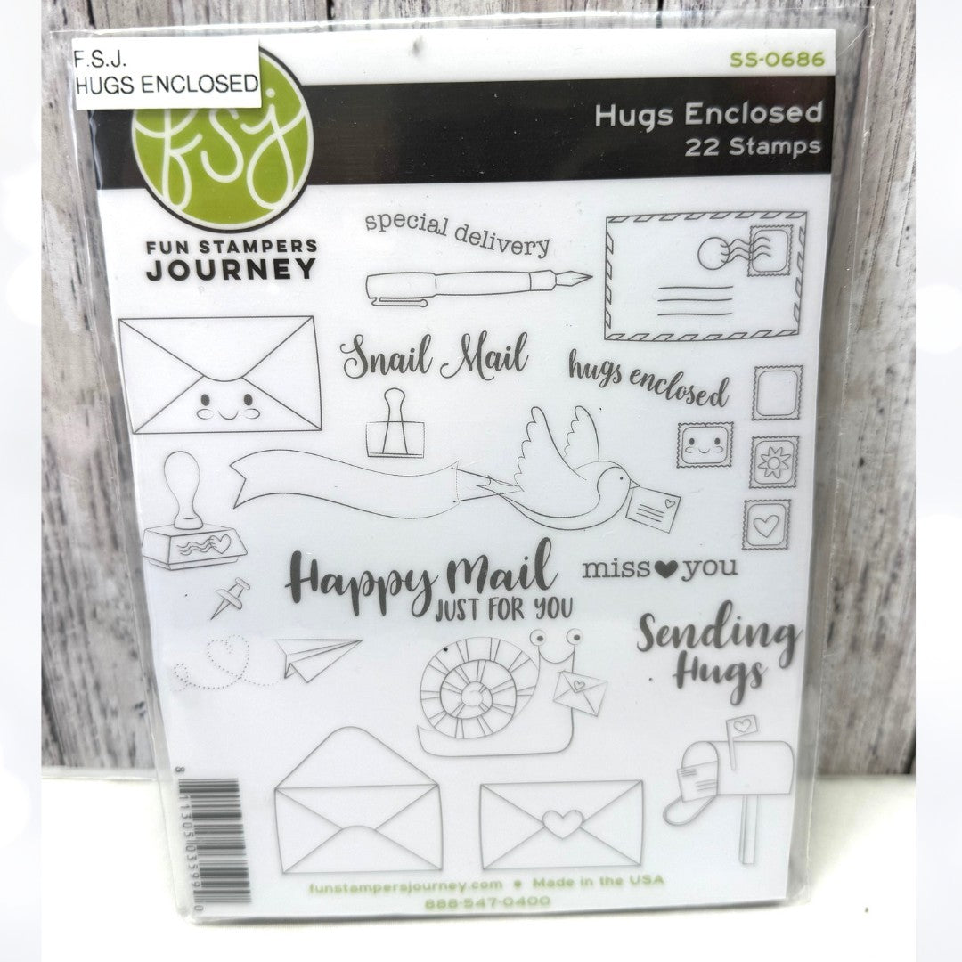 Fun Stampers Journey HUGS ENCLOSED Snail Mail Rubber Stamps