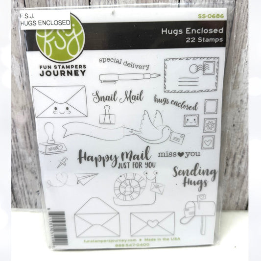 Fun Stampers Journey HUGS ENCLOSED Snail Mail Rubber Stamps