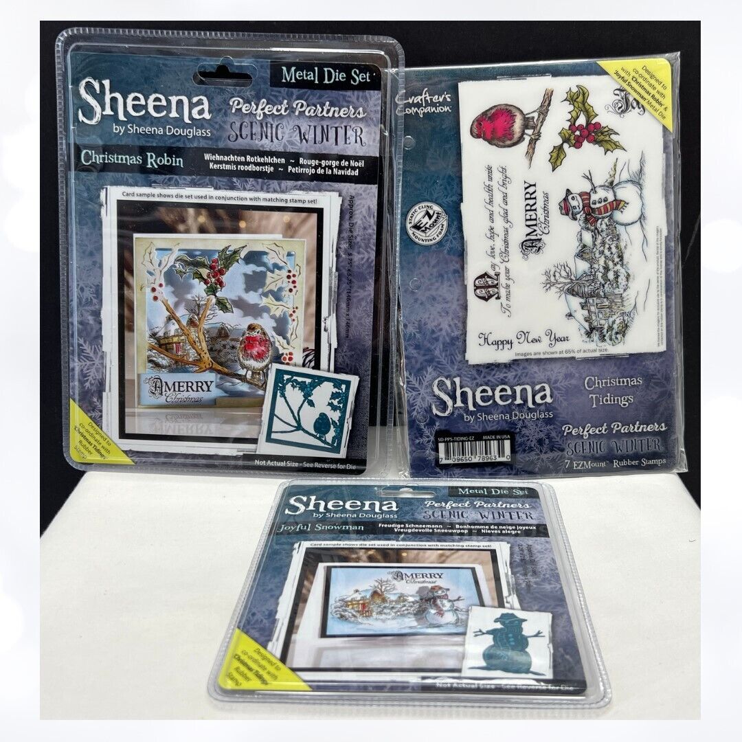 Sheena CHRISTMAS TIDINGS Snowman Scenic Winter Rubber Stamp Dies