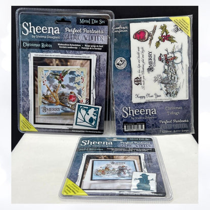 Sheena CHRISTMAS TIDINGS Snowman Scenic Winter Rubber Stamp Dies