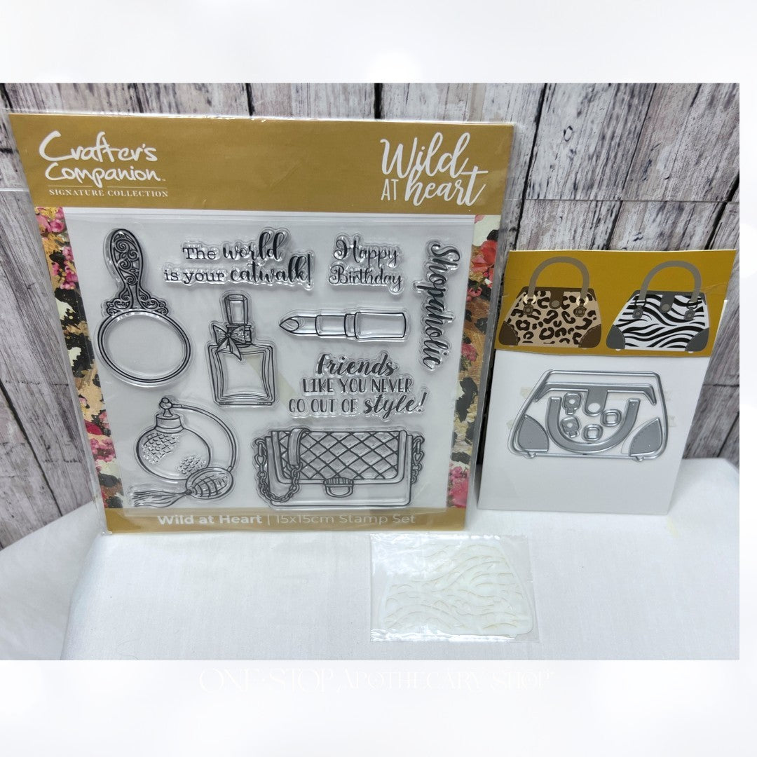 Crafter's Companion WILD AT HEART Purse Handbag Makeup Rubber Stamps Dies