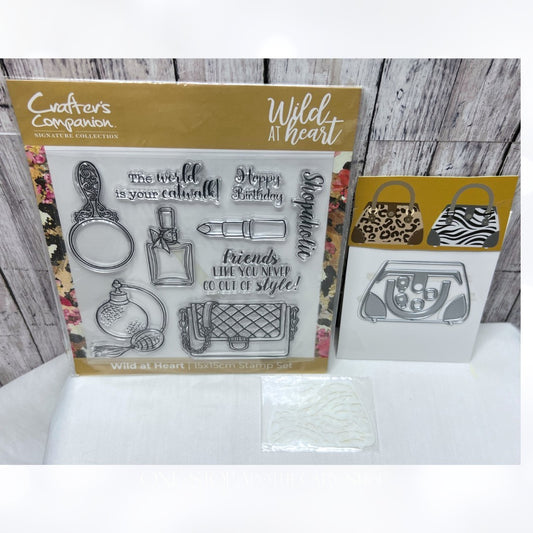 Crafter's Companion WILD AT HEART Purse Handbag Makeup Rubber Stamps Dies