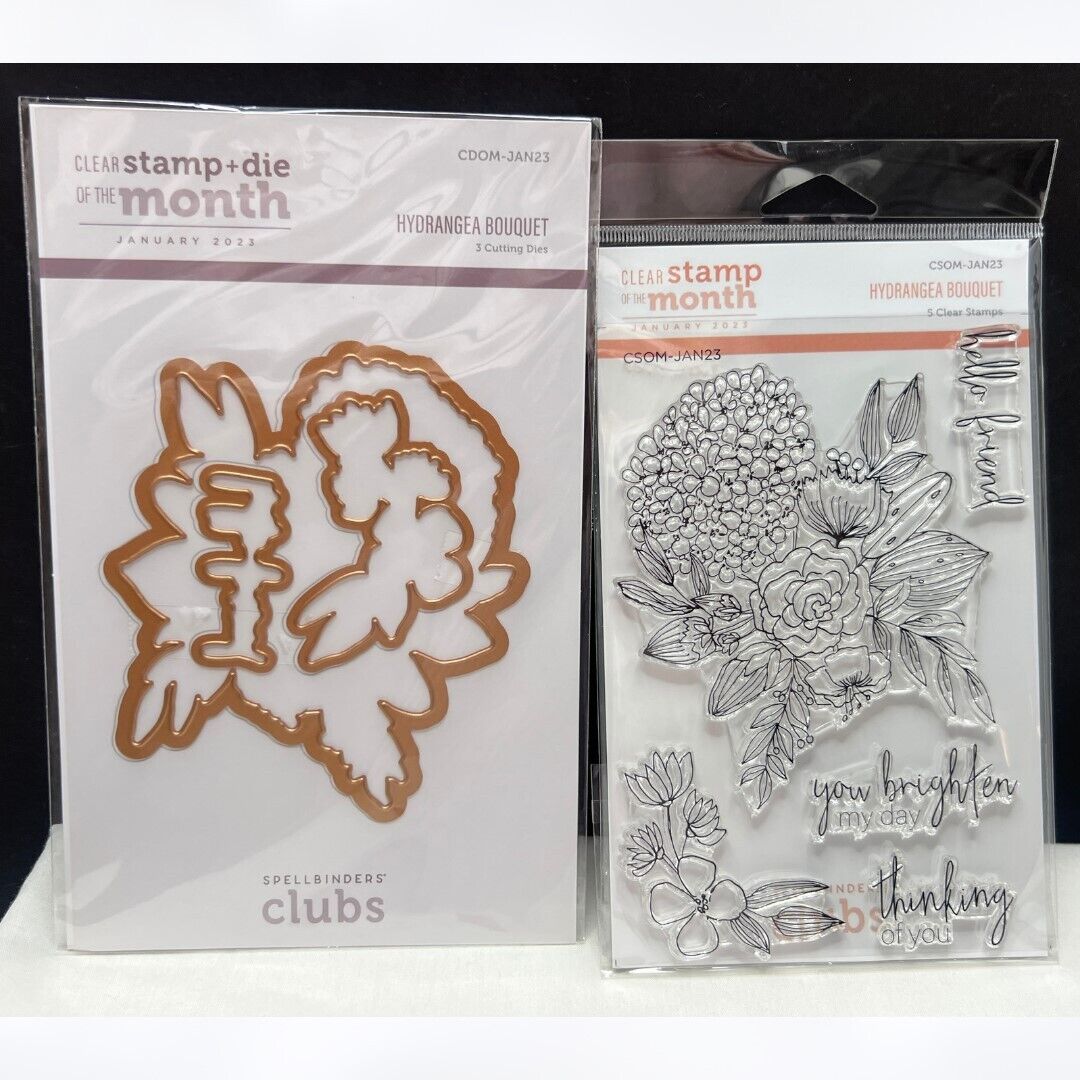 Spellbinders HYDRANGEA BOUQUET Clear Rubber Stamp & Die of the Month 1/23