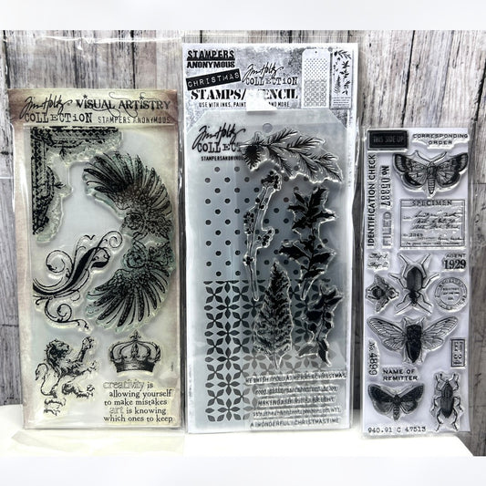 Tim Holtz Stampers Anonymouse Christmas Regal Flourish Insects Rubber Stamps Lot