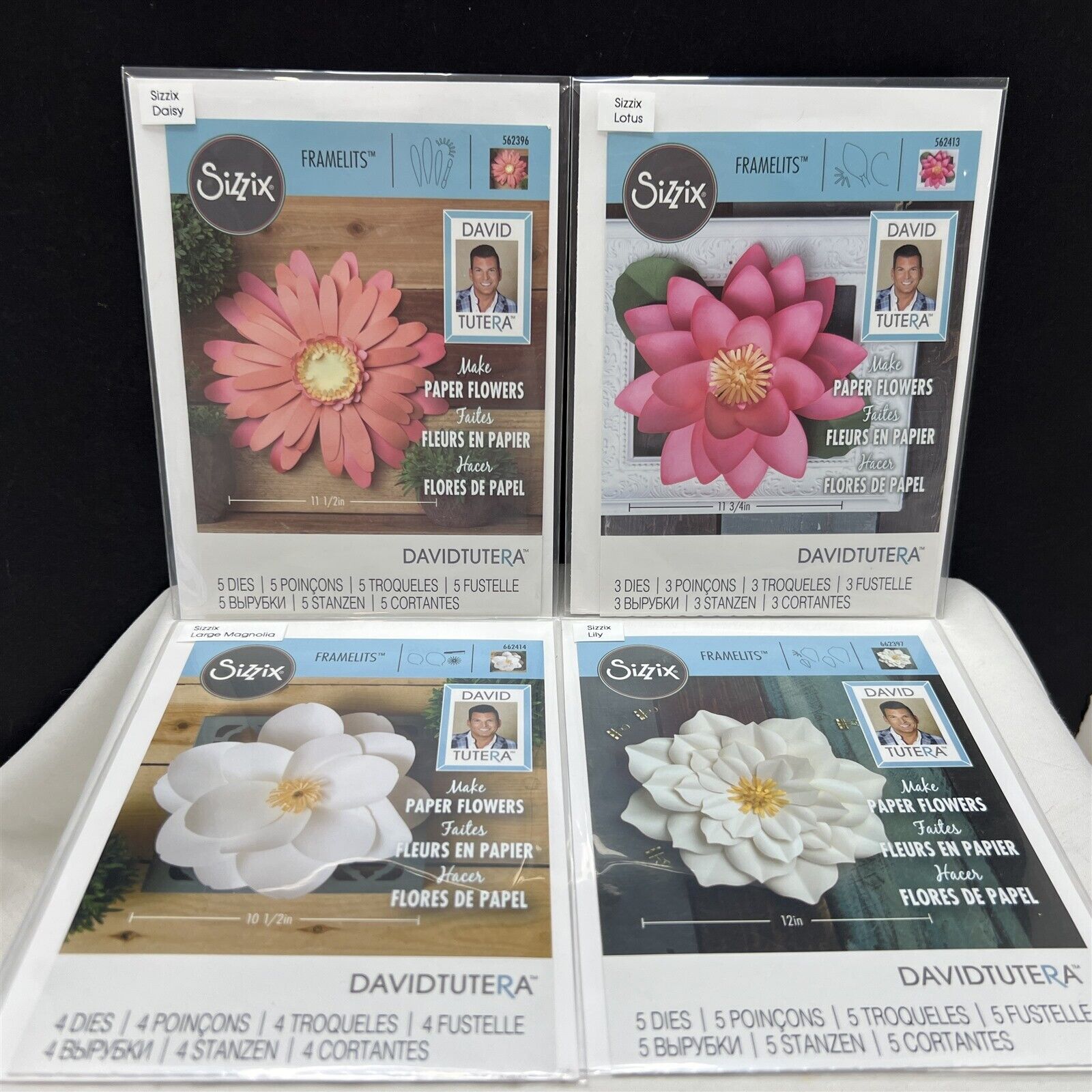 Sizzix David Tutera FLOWERS Floral Lily Lotus Magnolia Daisy Large Dies Lot of 4