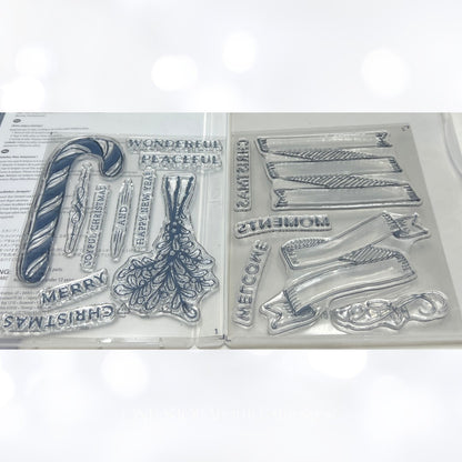 Stampin Up BANNERS FOR CHRISTMAS Candy Cane Greetings Rubber Stamps