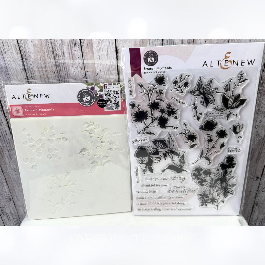 Altenew FROZEN MOMENTS Flowers Floral 6x8 Rubber Stamps Stencils Set