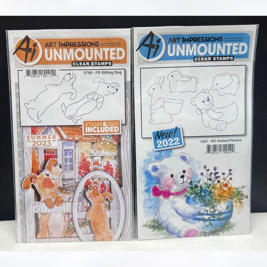 Art Impressions ANIMAL PLANTERS Dogs Puppy Rabbits Rubber Stamps