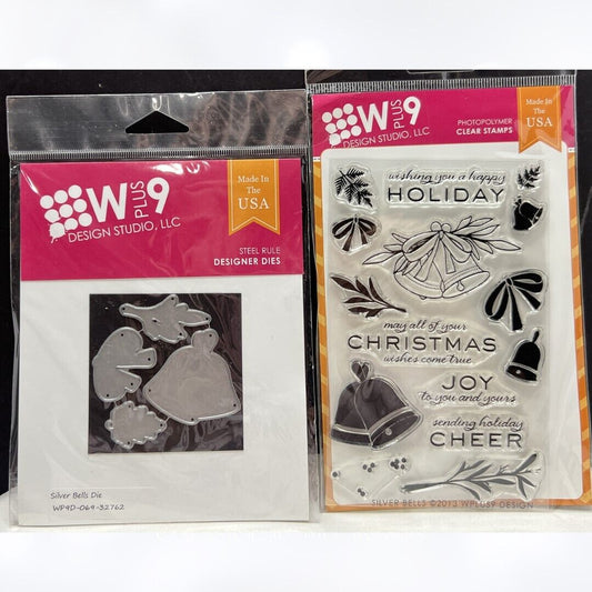 WPLUS9 W Plus 9 SILVER BELLS Christmas Holiday Rubber Stamps Dies