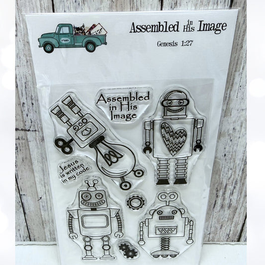 By the Well 4 God ASSEMBLED IN HIS IMAGE Robots Bible Journaling Rubber Stamps