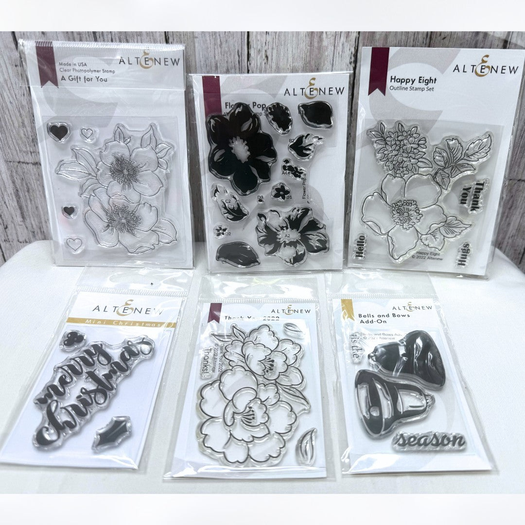 Altenew GIFT FLOWERS Floral Christmas Mini Rubber Stamps