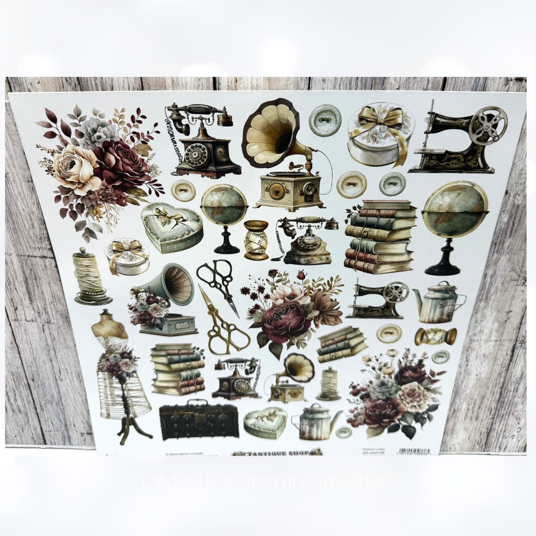 Mintay ANTIQUE SHOP 12x12 Paper Cardstock 6x6 Die Cuts Kit