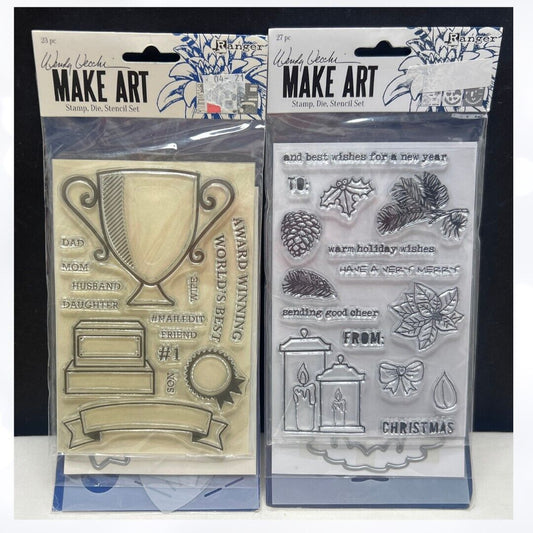 Ranger MAKE ART Wendy Vecchi Christmas Trophy Awards Rubber Stamps Dies Stencils