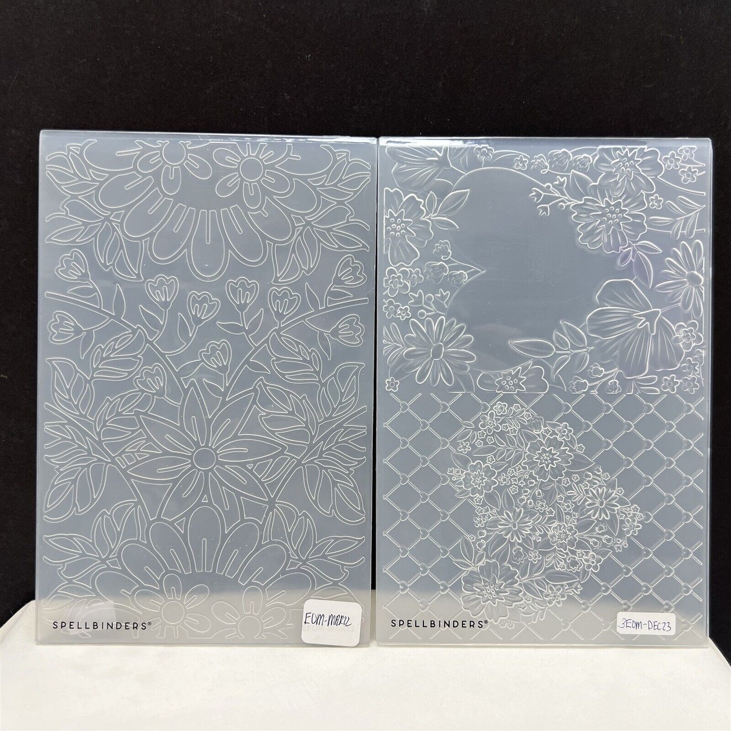 Spellbinders EMBOSSING FOLDERS Of the Month Floral Flowers Hearts Lot of 2