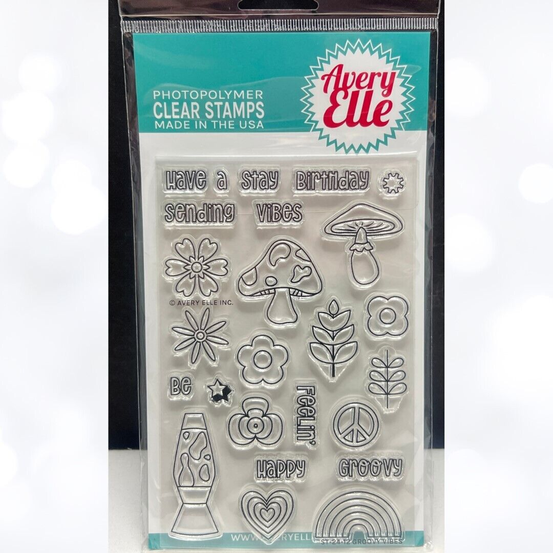 Avery Elle GROOVY VINES Mushrooms 4x6 Rubber Stamps