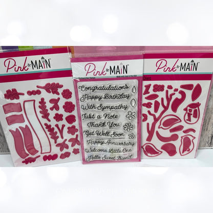 Pink & Main SWEET BIRDS Floral Banners Rubber Stamps Dies Paper Kit