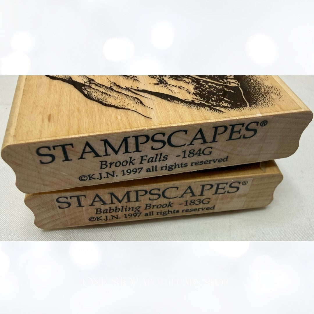 Stampscapes BROOK FALLS Babbling Brook Landscape Rocks Rubber Stamps