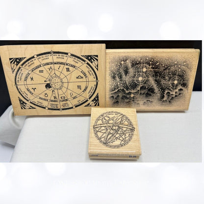 Stampscapes Tin Can STAR BIRTH Celestial Horoscope Rubber Stamps Lot of 3