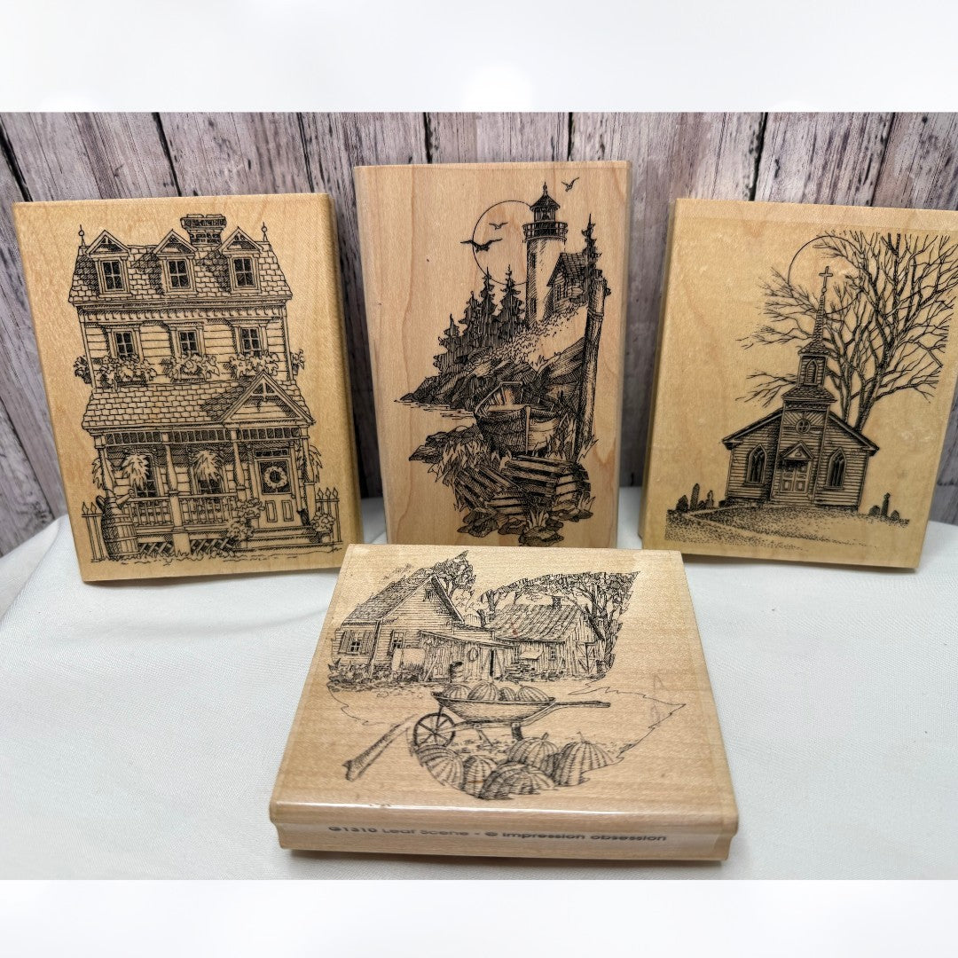 Impression Obsession LIGHTHOUSE Church House Rubber Stamps