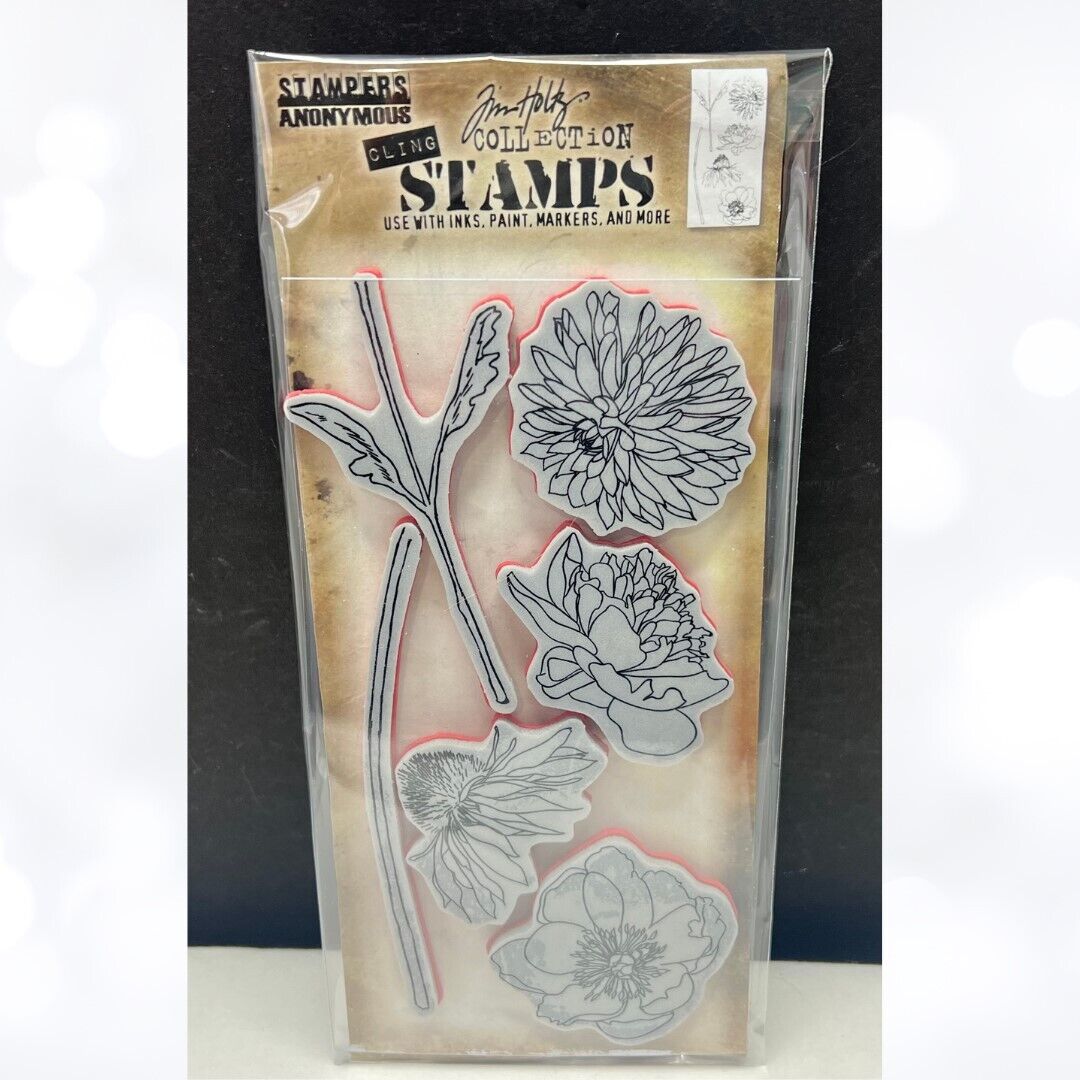 Tim Holtz FLORAL GARDEN Flowers Mixed Media Rubber Stamps