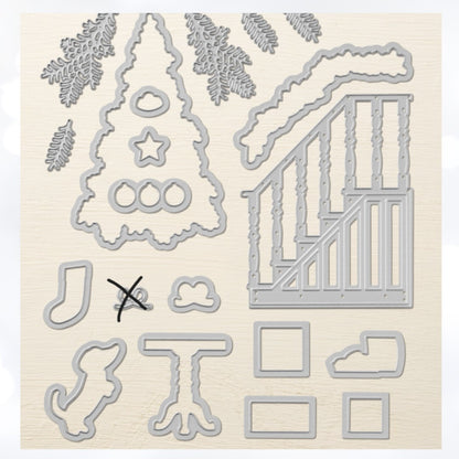 Stampin Up READY FOR CHRISTMAS Staircase Rubber Stamps Dies AS IS**
