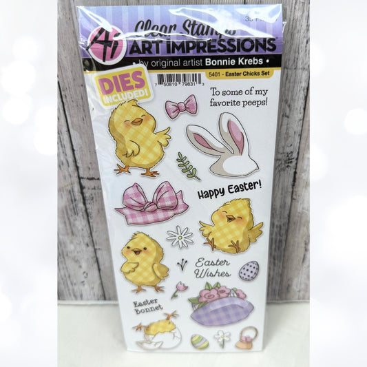 Art Impressions EASTER CHICKS Chickens Bunny Rubber Stamps Dies